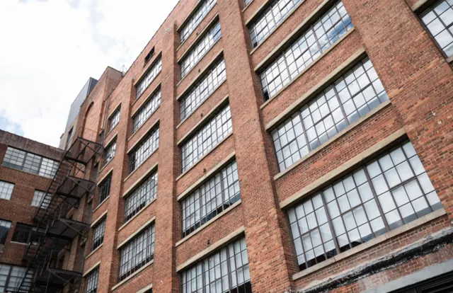 Brick building with large windows