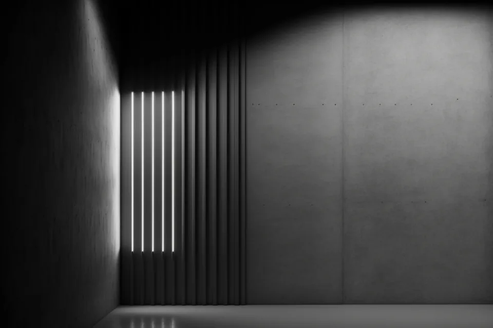 Smooth concrete wall finish with light