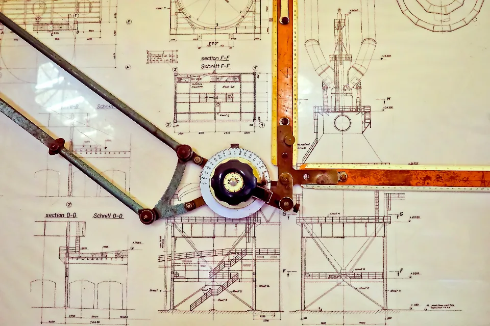 Technical drawing with a compass and ruler