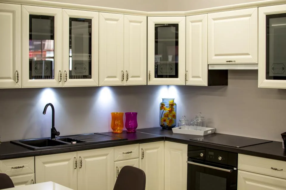 Kitchen with custom cabinets and under-cabinet lighting